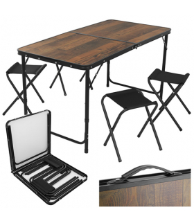 Stół ogrodowy składany z 4 krzesłami, komplet w walizce, stolik turystyczny, na taras, do ogrodu, czarny z drewnopodobnym blatem Gardlov 18904