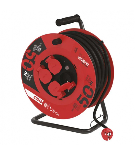Przedłużacz bębnowy ogrodowy 50 m / 4 gniazda / czarny / guma / 230 V / 1,5 mm2 EMOS P084501