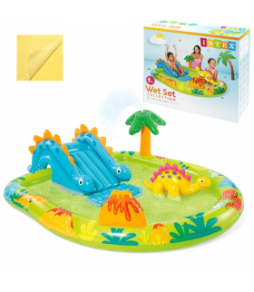 Wodny plac zabaw dla dzieci, Mały Dino, dmuchana zjeżdżalnia z miękką matą do lądowania i zraszaczem, 191x152x58cm, INTEX 57166NP 18941