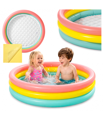 Basen dmuchany dla dzieci, brodzik, 114x25cm, tęczowy, miękkie, dmuchane ścianki, 3 pierścienie, 131L INTEX 57412NP 18943