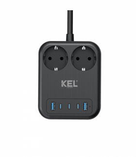 Przedłużacz USB 65W, 2x2p+Z + 2xUSB A + 3xUSB C, 2m, SCHUKO, KEL W-01492