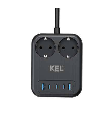 Przedłużacz USB 65W, 2x2p+Z + 2xUSB A + 3xUSB C, 2m, SCHUKO, KEL W-01492