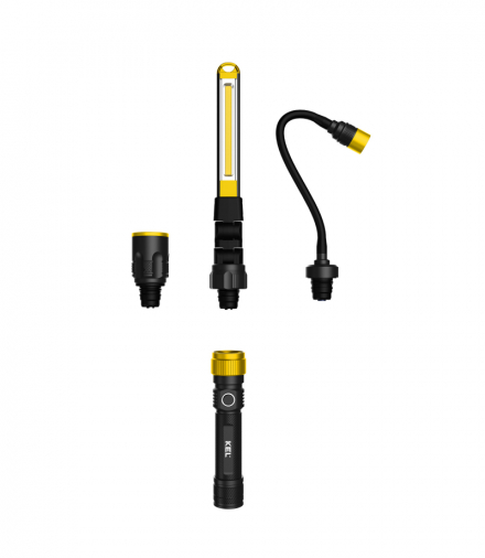 Latarka z wymiennymi końcówkami, ręczna, giętka i warsztatowa składana, 190-350lm, 2200mAh, USB-C, IPX4, IK07, LP-5AW/ALU, KEL Light W-00323