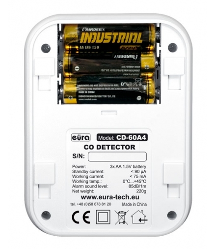 Czujnik czadu Eura CD-60A4 - wyświetlacz LCD, termometr, bateryjny