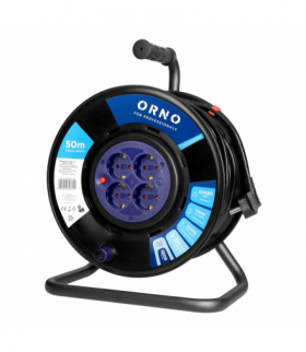 Przedłużacz bębnowy, 4 gniazda 2P+Z Schuko, kabel PVC H05VV-F 3x1,5mm2, długość - 50m, STAŁE GNIAZDA, termik, przesłony torów prądowych Orno OR-AE-13292(GS)/50M