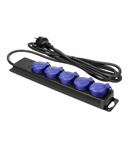 Przedłużacz warsztatowy bryzgoszczelny IP44, 5 gniazd 2P+Z IP44, schuko przewód gumowy, H05RR-F 3x1,5mm2, długość 5m Orno OR-AE-13297(GS)/5M