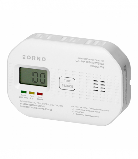 Bateryjny czujnik tlenku węgla (czadu), 2xAA, żywotność sensora 10 lat Orno OR-DC-638