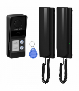 ATIN MULTI, zestaw domofonowy dwurodzinny, 2-żyłowy, RFID, czarny Orno OR-DOM-RD-938/B