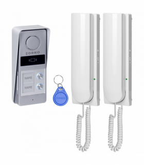 ATIN MULTI, zestaw domofonowy dwurodzinny, 2-żyłowy, RFID, biały Orno OR-DOM-RD-938/W