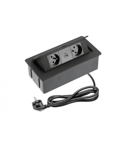 Gniazdo meblowe SOFT 2x gniazdo z uziem, USB A+C, kabel zasilający z wtyczką, czarny