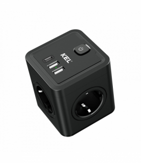 Rozgałeźniki 4x2p+Z oraz 2xUSB-A , 1xUSB-C Schuko, R-41SWS/USBA+USBC czarny, KEL W-00359