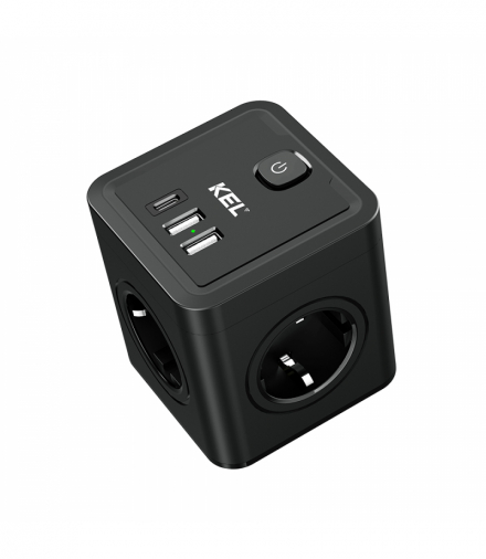 Rozgałeźniki 4x2p+Z oraz 2xUSB-A , 1xUSB-C Schuko, R-41SWS/USBA+USBC czarny, KEL W-00359