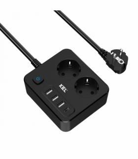 Przedłużacz, listwa, 2 gniazda 2p+Z z gniazdami 3xUSB-A, 1xUSB-C, 2m, SCHUKO, Ps-270S/1,5/P+USBA+USBC/2.0m czarny, KEL W-00356