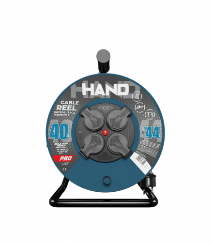 Przedłużacz na bębnie, guma, 3x2.5, 40m, IP44, PB-PRO/D/40M/3X2,5/H05RR-F HAND, Hand Pro W-96315
