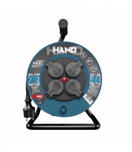 Przedłużacz na bębnie, guma, 3x2.5, 25m, IP44, PB-PRO/D/25M/3X2,5/H05RR-F HAND, Hand Pro W-96313