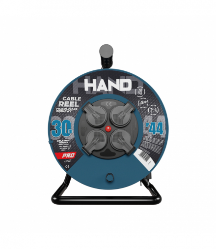 Przedłużacz na bębnie, guma, 3x1.5, 30m, IP44, PB-PRO/D/S/30M/3X1,5/H05RN-F HAND, Hand Pro W-96306