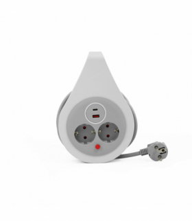 Przedłużacz zwijany 10m 3×1.5mm2, 16A, 2 gniazda z zabezpieczeniem termicznym + 1xUSB-C, 1xUSB-A, SCHUKO, PZ-ECO-4S/10/3X1,5/H05VV-F/1USB-A/1USB, Plastrol W-72020