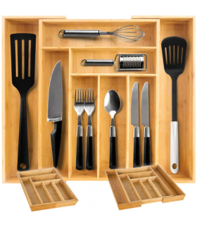 Wkład, organizer bambusowy do szuflady, rozsuwany wkład na sztućce z drewna Ruhhy 18954