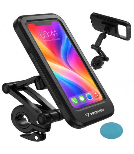 Uchwyt rowerowy na telefon wodoodporny z regulacją 360°, dotykowa folia, magnetyczne zabezpieczenie, do 6,9", 20×10×16cm, Trizand 18978