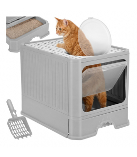 Kuweta zamknięta dla kota, toaleta z drzwiczkami, 50×36×38cm, z łopatką i szufladą na żwirek, Purlov 19007