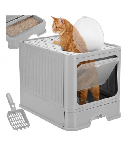 Kuweta zamknięta dla kota, toaleta z drzwiczkami, 50×36×38cm, z łopatką i szufladą na żwirek, Purlov 19007