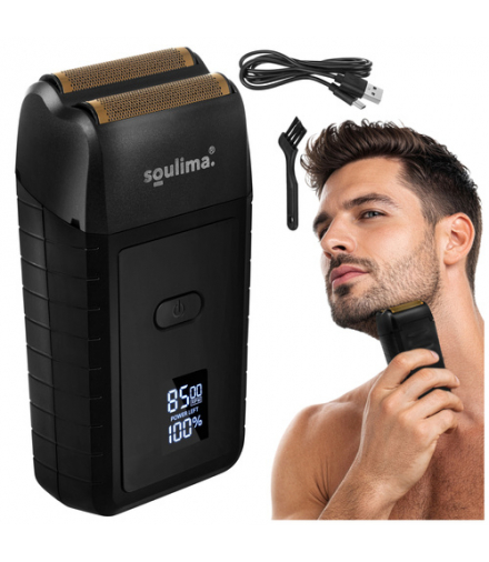 Golarka do brody z wyświetlaczem LED, USB-C, 2 folie, 2 ostrza, etui, Soulima 18992