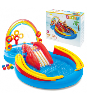 Wodny plac zabaw, dmuchana tęcza, 297x193x135cm, zjeżdżalnia fontanna ringi piłeczki Intex 57453NP 18968