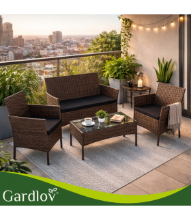 Meble ogrodowe technorattanowe, zestaw mebli rattanowych do ogrodowu i na taras, rattan, stolik, sofa, brązowe Gardlov 26911 18881