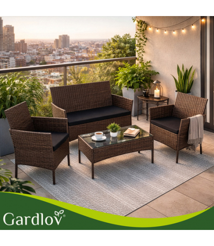 Meble ogrodowe technorattanowe, zestaw mebli rattanowych do ogrodowu i na taras, rattan, stolik, sofa, brązowe Gardlov 26911 18881