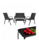 Zestaw mebli ogrodowych, stolik ze szklanym blatem, sofa + 2 fotele, zestaw balkonowy, na taras, do ogrodu, 4 osobowy, czarny Gardlov 19029