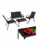 Zestaw mebli ogrodowych, stolik ze szklanym blatem, sofa + 2 fotele, zestaw balkonowy, na taras, do ogrodu, 4 osobowy, czarny Gardlov 19029