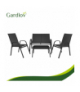 Zestaw mebli ogrodowych, stolik ze szklanym blatem, sofa + 2 fotele, zestaw balkonowy, na taras, do ogrodu, 4 osobowy, czarny Gardlov 19029