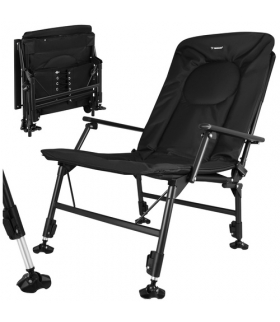 Krzesło wędkarskie fotel regulowany, składany z podłokietnikami i oparciem, czarny, Trizand 19022