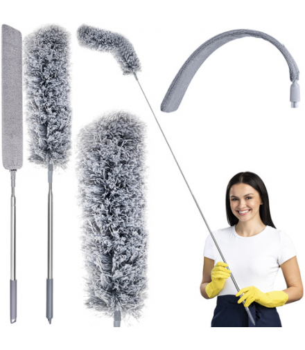 Szczotka teleskopowa do kurzu z 2 różnymi końcówkami, szczotka podłużna i okrągła Ruhhy 19033