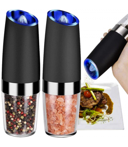 Bezprzyciskowy młynek elektryczny grawitacyjny 2szt. z podświetleniem, ustawienie grubości mielenia, aktywacja po przechyleniu, Ruhhy 18956