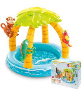 Basen dmuchany dla dzieci Tropikalna Wyspa 102x86cm z daszkiem, wodny plac zabaw, INTEX 58417NP 18971