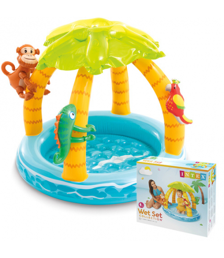 Basen dmuchany dla dzieci Tropikalna Wyspa 102x86cm z daszkiem, wodny plac zabaw, INTEX 58417NP 18971