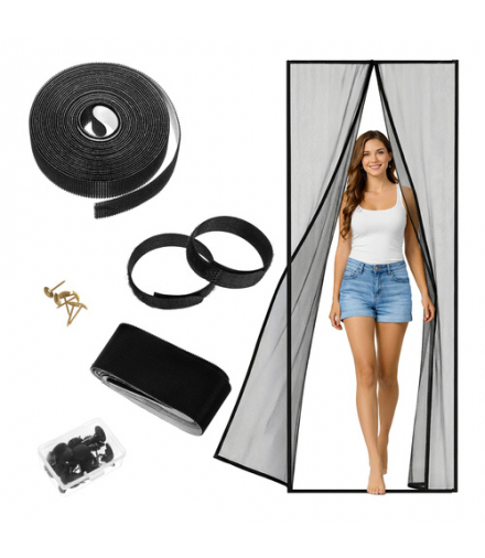 Moskitiera do drzwi, 100x210cm, magnetyczna, balkonowa, czarna, HQ Repest 19012