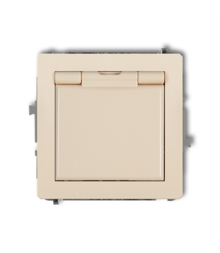 DECO Mechanizm gniazda bryzgoszczelnego z uziemieniem SCHUKO 2P+Z (klapka beżowa, przesłony torów prądowych) Karlik 1DGPB-1sp