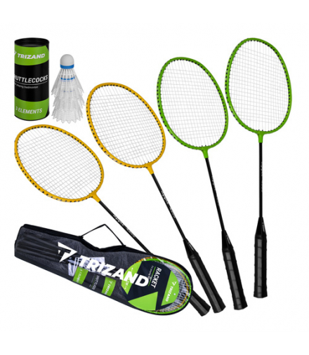 Zestaw do badmintona 8 elementów, 4 rakietki, 3 lotki, pokrowiec, paletki Trizand 19053