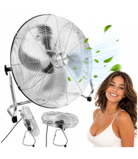 Wentylator podłogowy 50cm, 130W, metalowy, mocny, 3 prędkości, aluminiowe śmigła, łożyska kulkowe, kabel 180cm, Ruhhy 19073