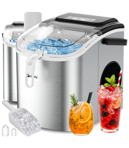 Kostkarka do lodu Ruhhy 1.2L, 12kg/24h, szybka produkcja lodu, srebrna + łopatka Ruhhy 19056