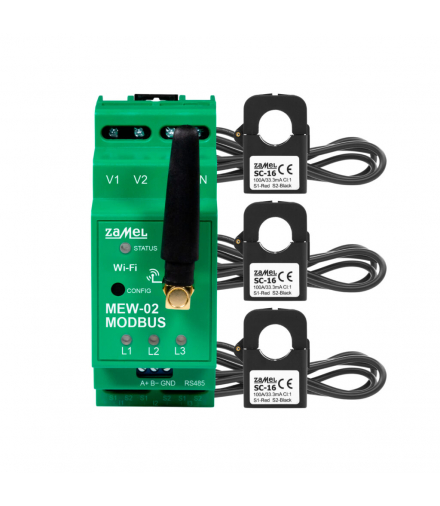 MONITOR ENERGII ELEKTRYCZNEJ MODBUS WI-FI 3F+N MEW-02 z przekładnikami MODBUS/SC-16