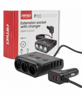 Rozgałęźnik gniazda zapalniczki z ładowarką 4xUSB-A QC3.0 PD 3.0 180 W AMiO 04835