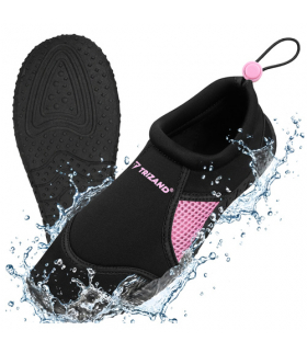 Buty do wody czarne + róż, do sportów wodnych, na plaże kamieniste, jeżowce, antypoślizgowe, szybkoschnące, rozmiar 38, podeszwa 5mm, Trizand 19087