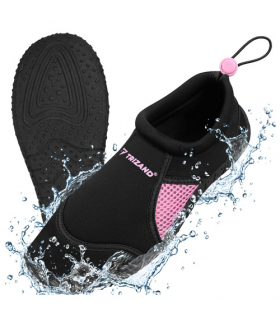 Buty do wody czarne + róż, do sportów wodnych, na plaże kamieniste, jeżowce, antypoślizgowe, szybkoschnące, rozmiar 37, podeszwa 5mm, Trizand 19088