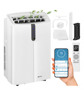 Klimatyzator przenośny z WiFi, 4w1, pobór mocy 1300W, 12000BTU/3500W, chłodzenie, ogrzewania z pompą ciepła, wentylacja i osuszanie, 35L/24h, 30m2, klasa A, Ruhhy 19115