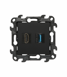 Gniazdo HDMI 2.1 + USB 3.0, IP20, czarny mat, HDMI 2.1 Simon 24 NGHDUSB3.01/49