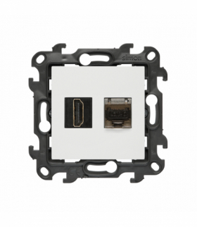 Gniazdo HDMI 2.1 + komputerowe RJ45 kat.6., IP20, biały, HDMI 2.1 Simon 24 NGH21RJ45.01/11