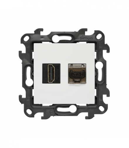 Gniazdo HDMI 2.1 + komputerowe RJ45 kat.6., IP20, biały, HDMI 2.1 Simon 24 NGH21RJ45.01/11